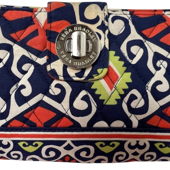 Vera Bradley Twist Lock Wallet Sun Valley Retired Orange Navy | Cards ID Casual - Picture 2 of 8